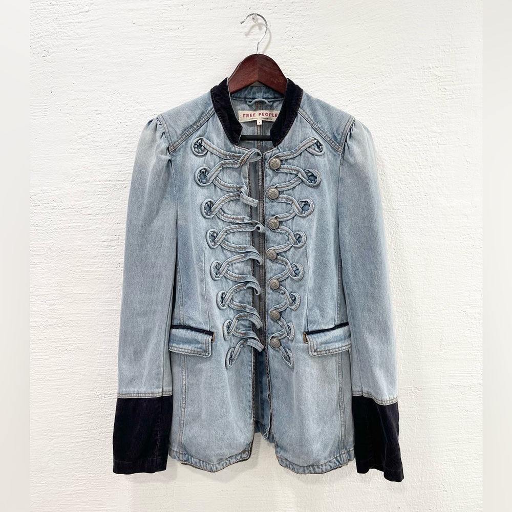 Free People Denim Seamed And Structured Jacket - Picture 2 of 8